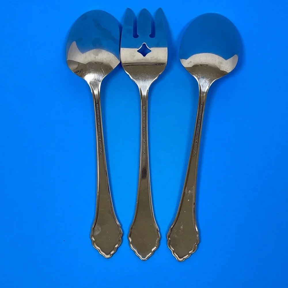 Oneida Summer Mist Autumn Glow Serving Set Silver Stainless 3pc Fork Spoon